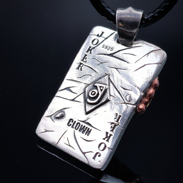 [1015] Retro Design Craft Hand Made S925 Silver Joker Pendant with Chain - Taffu Craft Studio